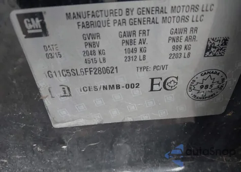 2015 Chevrolet Malibu 1Lt from USA, damaged, VIN 1G11C5SL6FF280621